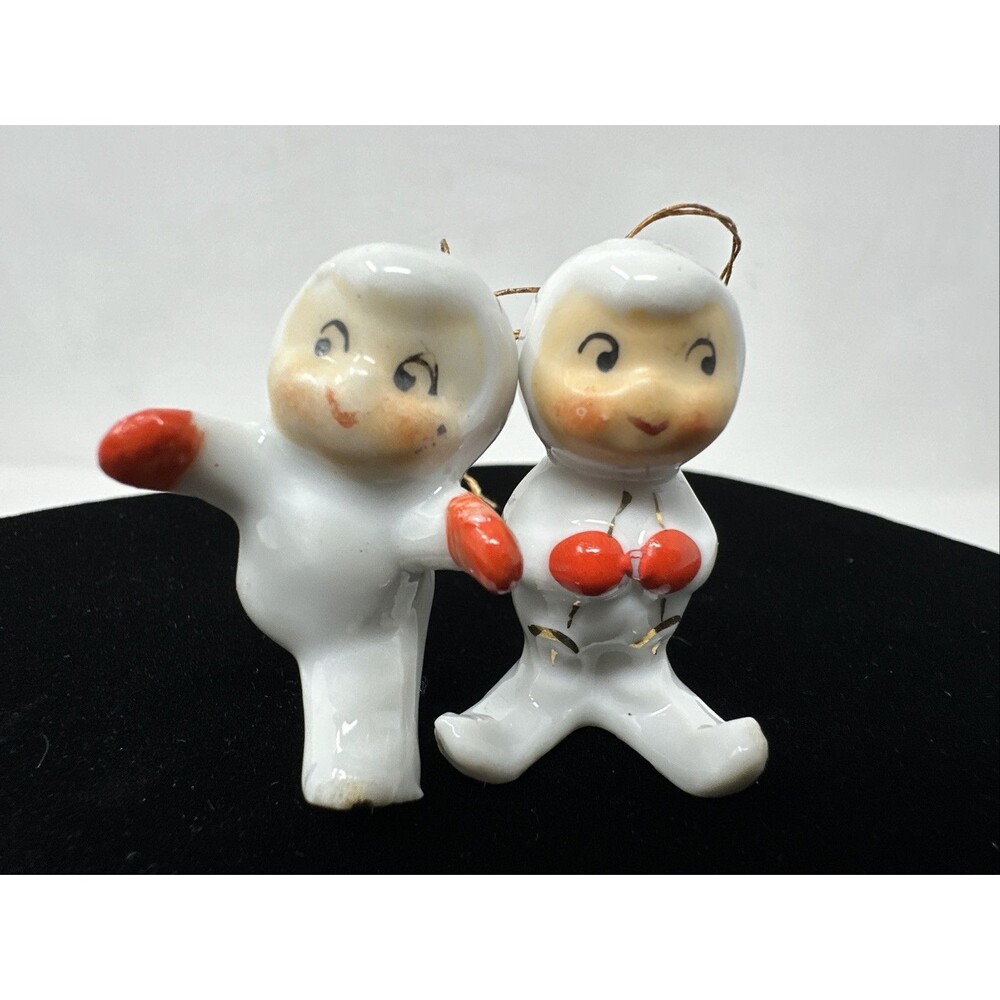 Vtg Holt Howard Miniature Skiing Running Snowbabies Lot x 2 Snow Baby Pixie 50s